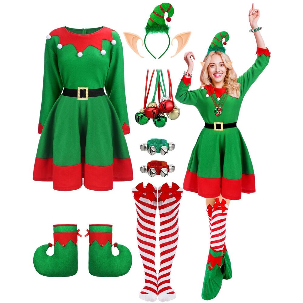 8452 12 Pcs Christmas Elf Costume Santa's Helpers Dress Outfit